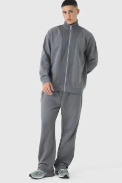 Flash Sale boohooMAN Oversized Funnel Neck Thick Rib Detail Zip Through Tracksuit charcoal