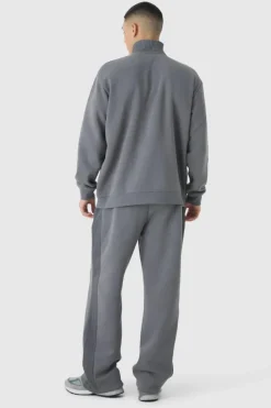 Flash Sale boohooMAN Oversized Funnel Neck Thick Rib Detail Zip Through Tracksuit charcoal