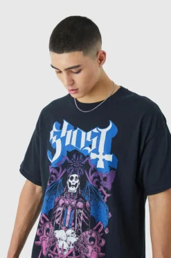 Hot boohooMAN Oversized Ghost Band License T-shirt black