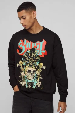 Best Sale boohooMAN Oversized Ghost Band License Print Sweatshirt black