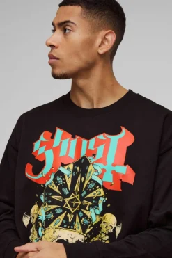 Best Sale boohooMAN Oversized Ghost Band License Print Sweatshirt black