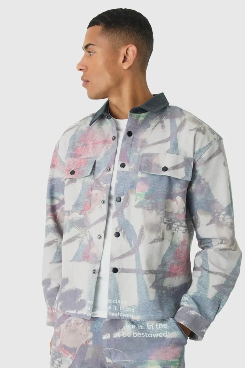 New boohoo Oversized Graffiti Double Pocket Twill Set beige