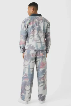 New boohoo Oversized Graffiti Double Pocket Twill Set beige