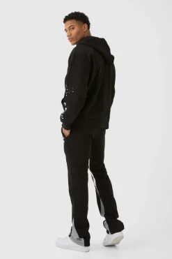 Cheap boohooMAN Oversized Graffiti Paint Splatter Gusset Tracksuit black