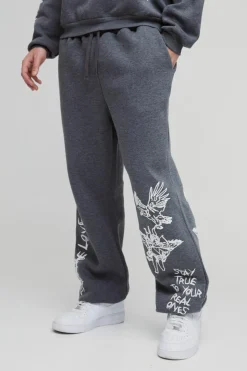 Cheap boohooMAN Oversized Graffiti Slogan Cuffed Jogger charcoal