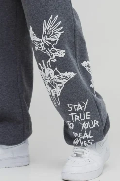Cheap boohooMAN Oversized Graffiti Slogan Cuffed Jogger charcoal