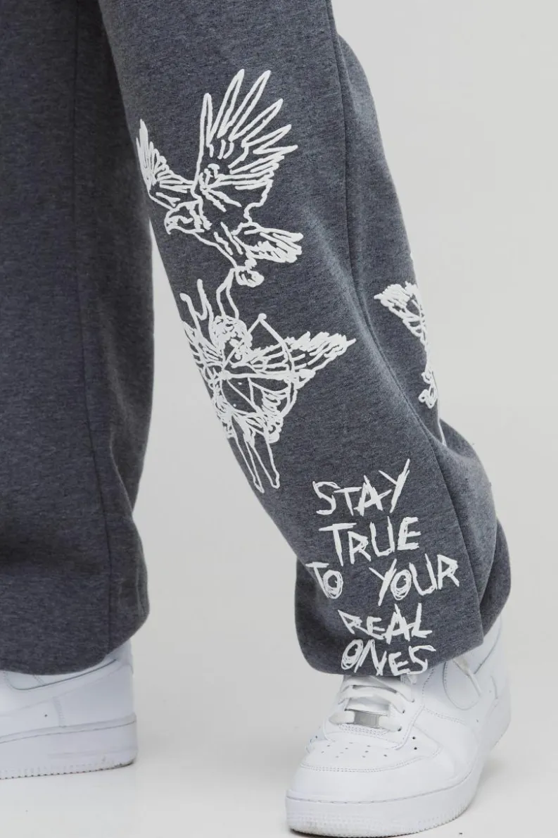 Cheap boohooMAN Oversized Graffiti Slogan Cuffed Jogger charcoal