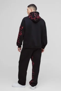 Flash Sale boohooMAN Oversized Graffiti Zip Through Hooded Tracksuit black