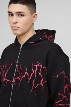Flash Sale boohooMAN Oversized Graffiti Zip Through Hooded Tracksuit black