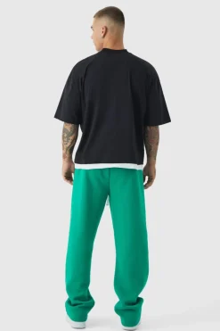 Discount boohooMAN Oversized Graphic Faux Layer T-Shirt And Jogger Set green