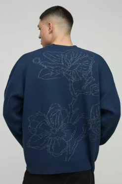 Fashion boohooMAN Oversized Graphic Knitted Jumper grey