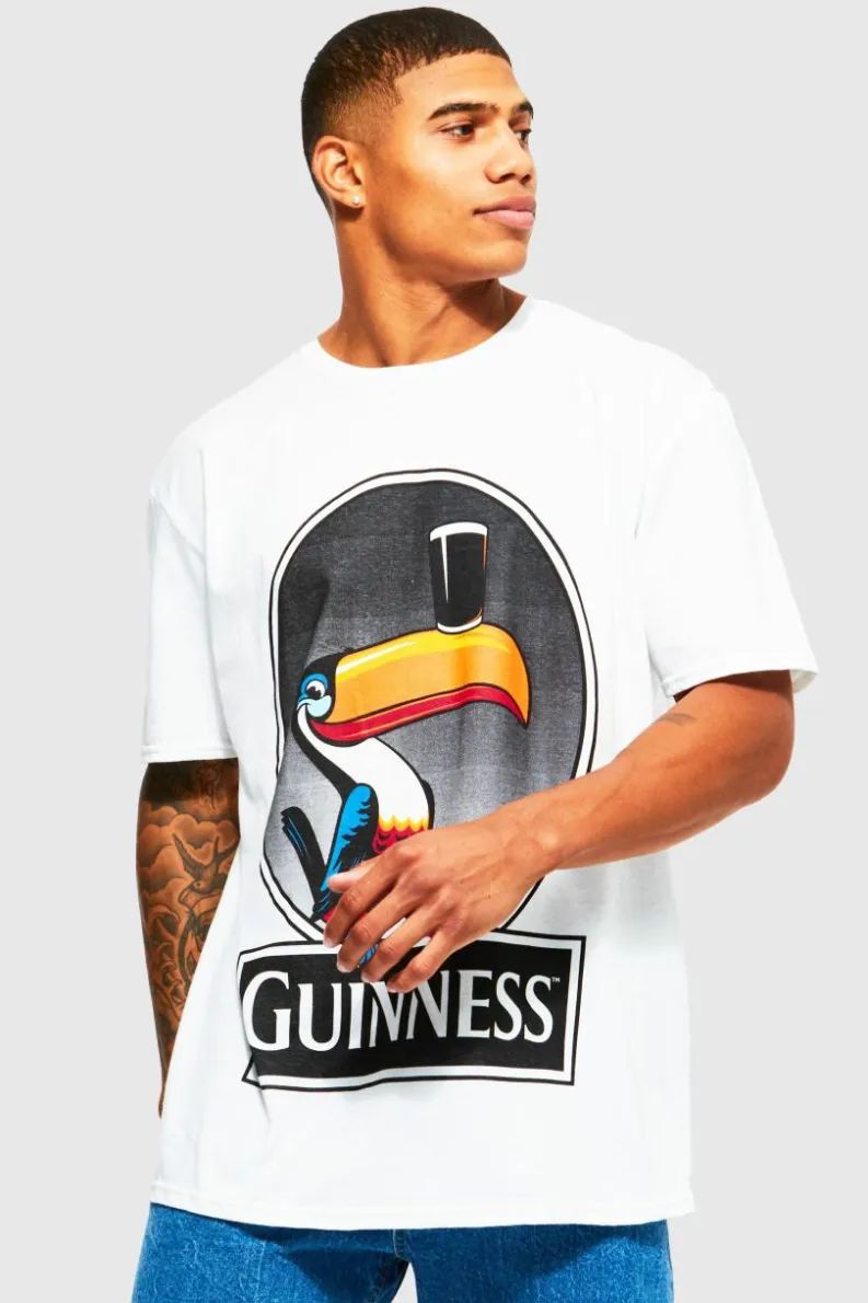Online boohooMAN Oversized Guinness Toucan License T-shirt white