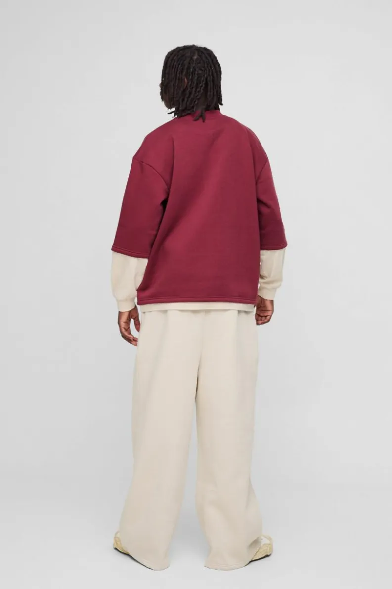 Hot boohooMAN Oversized Half Sleeve Faux Layer 13 Applique Sweatshirt burgundy