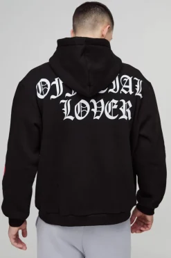 Sale boohooMAN Oversized Heart Skeleton Puff Print Zip Through Hoodie black