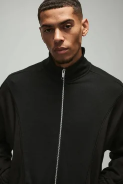 Fashion boohooMAN Oversized Heavy Rib Panelled 3D Embroidered Track Top black