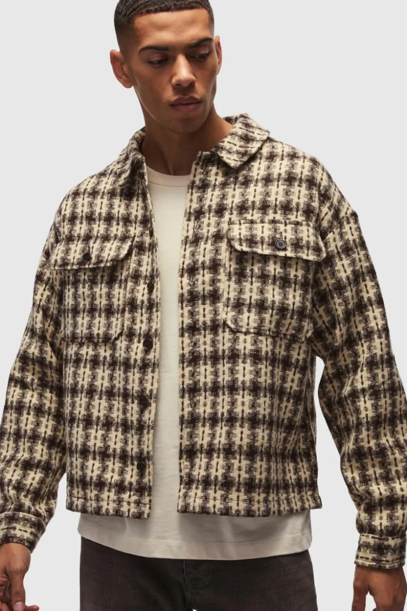 Fashion boohooMAN Oversized Heavyweight Boucle Check Overshirt chocolate