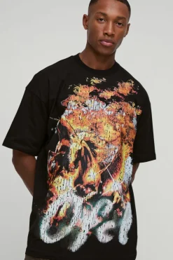 Hot boohooMAN Oversized Heavyweight Large Scale Renaissance Print T-Shirt black