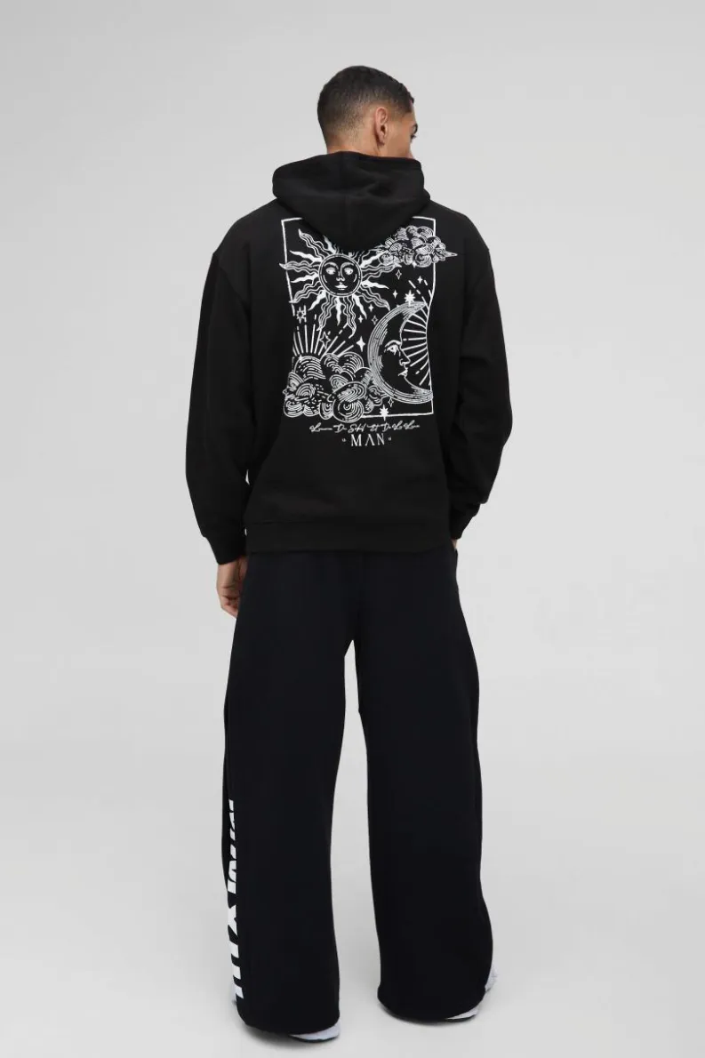 Clearance boohooMAN Oversized Heavyweight Line Drawing Print Hoodie black