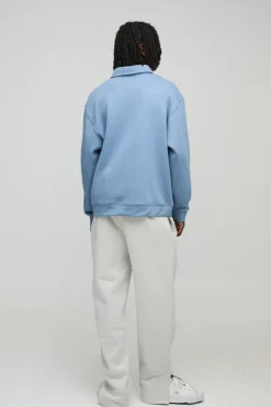 Store boohooMAN Oversized Heavyweight Long Sleeve Sweatshirt Polo blue