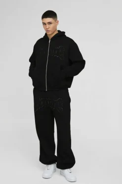 Sale boohooMAN Oversized Homme Applique Tracksuit black