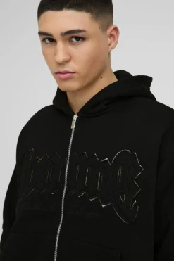 Sale boohooMAN Oversized Homme Applique Tracksuit black