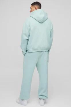 New boohooMAN Oversized Homme Applique Zip Through Hoodie light blue