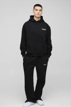 Best boohooMAN Oversized Homme Hooded Split Hem Tracksuit black