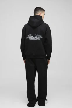 Best boohooMAN Oversized Homme Hooded Split Hem Tracksuit black