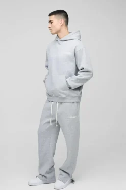 Discount boohooMAN Oversized Homme Hooded Split Hem Tracksuit grey marl