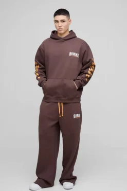 Cheap boohooMAN Oversized Homme Hooded Wide Leg Tracksuit brown