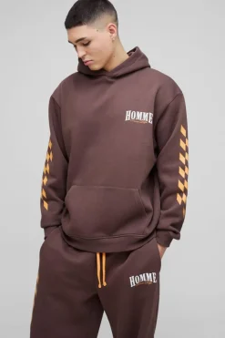 Cheap boohooMAN Oversized Homme Hooded Wide Leg Tracksuit brown