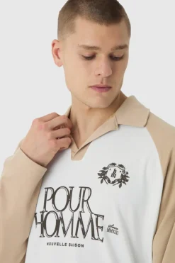Online boohooMAN Oversized Homme Long Sleeve Rugby Polo white