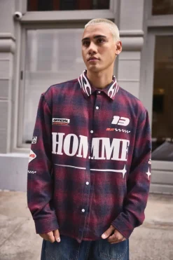 Discount boohooMAN Oversized Homme Printed Check Shirt red
