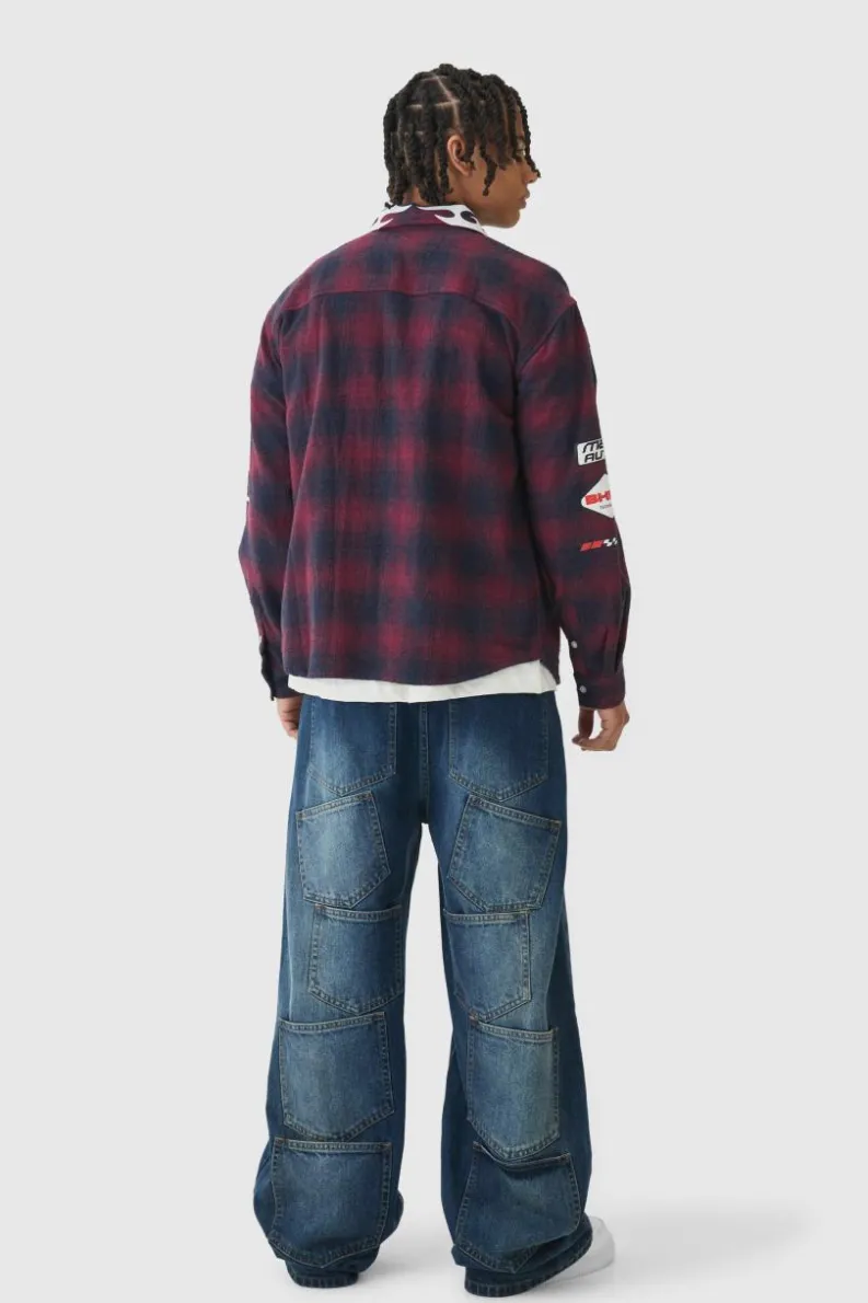 Discount boohooMAN Oversized Homme Printed Check Shirt red