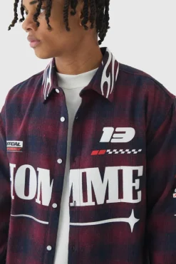 Discount boohooMAN Oversized Homme Printed Check Shirt red