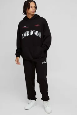 Cheap boohooMAN Oversized Homme Printed Hooded Tracksuit black