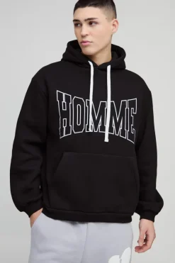 Discount boohooMAN Oversized Homme Print Hoodie black
