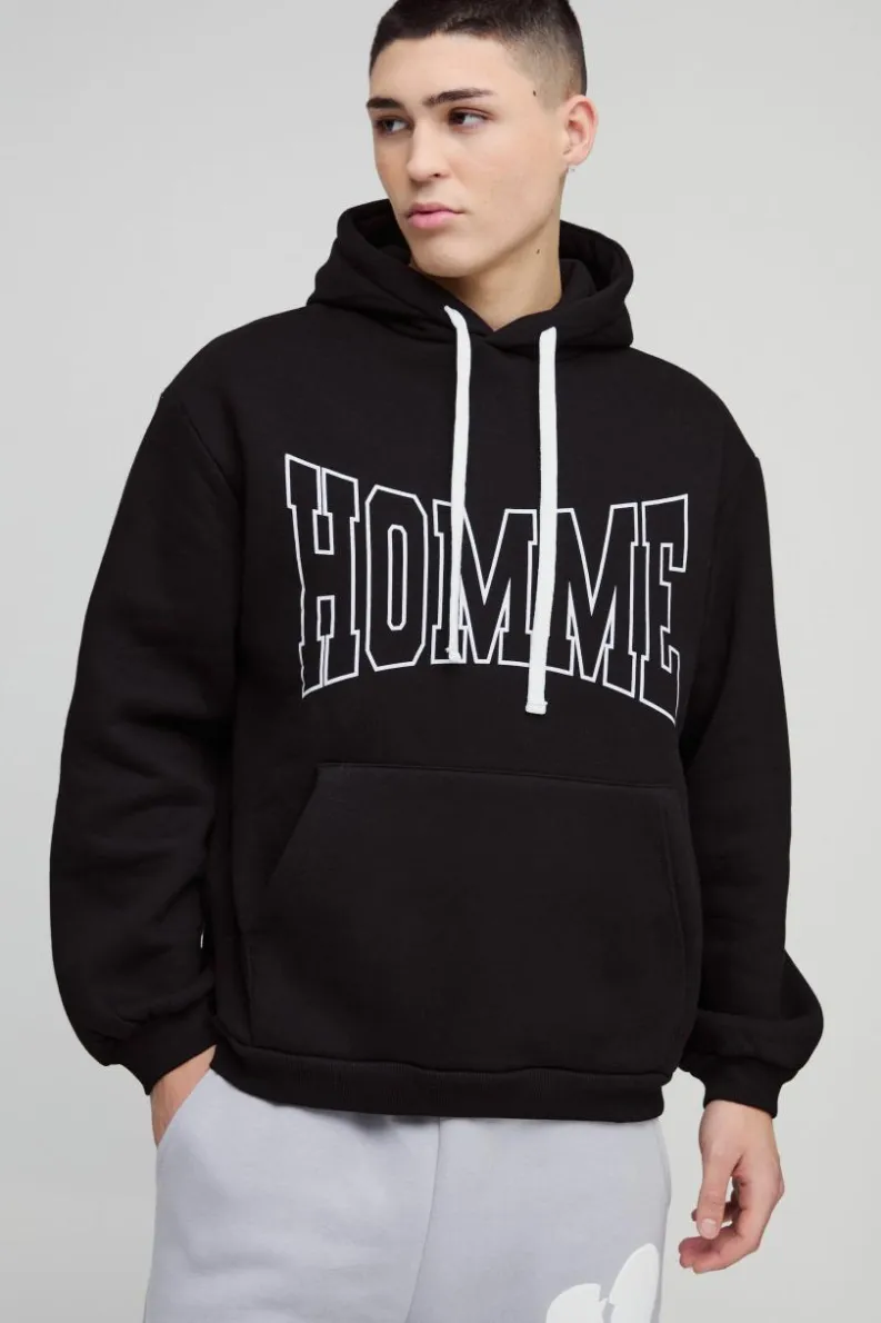 Discount boohooMAN Oversized Homme Print Hoodie black