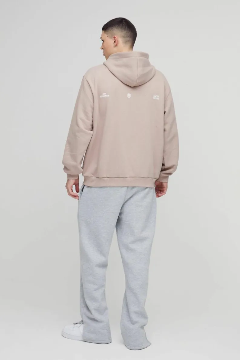 Cheap boohooMAN Oversized Homme Twill Applique Zip Through Hoodie taupe
