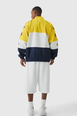 Online boohooMAN Oversized Homme Twill Moto Jacket In yellow