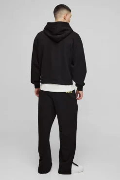 Best boohooMAN Oversized Homme Zip Hooded Split Hem Tracksuit black