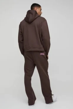 Discount boohooMAN Oversized Homme Zip Hooded Split Hem Tracksuit brown