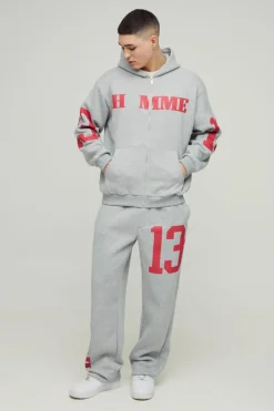 Best boohooMAN Oversized Homme 13 Zip Through Tracksuit grey marl