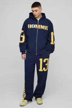 Sale boohooMAN Oversized Homme 13 Zip Through Tracksuit navy