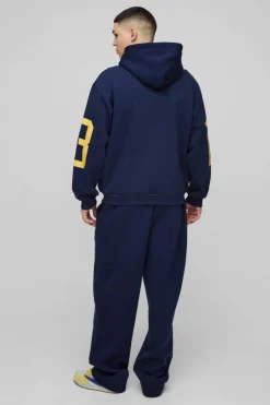 Sale boohooMAN Oversized Homme 13 Zip Through Tracksuit navy