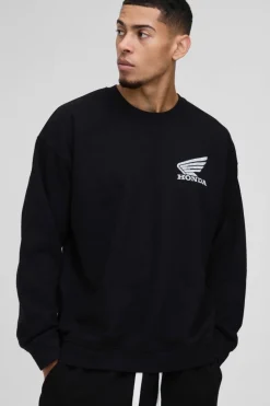 Cheap boohooMAN Oversized Honda Racing License Print Sweatshirt black