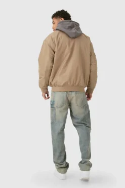 Outlet boohooMAN Oversized Hooded Ma1 Bomber Jacket In stone
