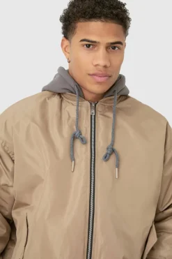 Outlet boohooMAN Oversized Hooded Ma1 Bomber Jacket In stone