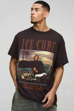 New boohooMAN Oversized Ice Cube License Print T-Shirt chocolate