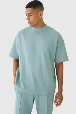 Discount boohooMAN Oversized Interlock T-shirt And Jogger Tracksuit dusty blue
